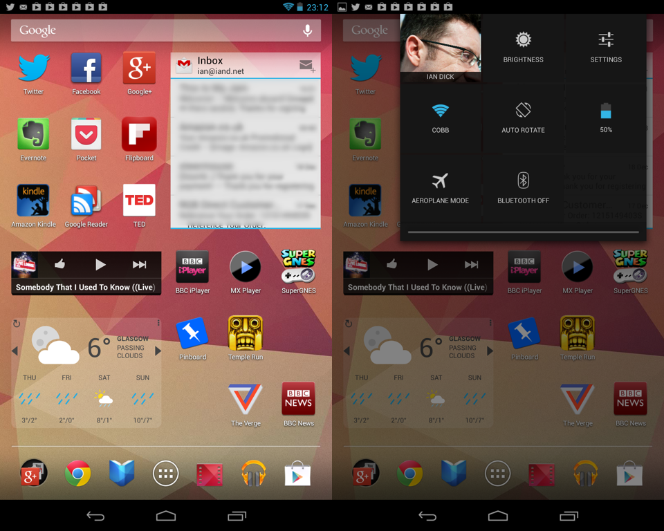 My Nexus home screen and the settings screen.