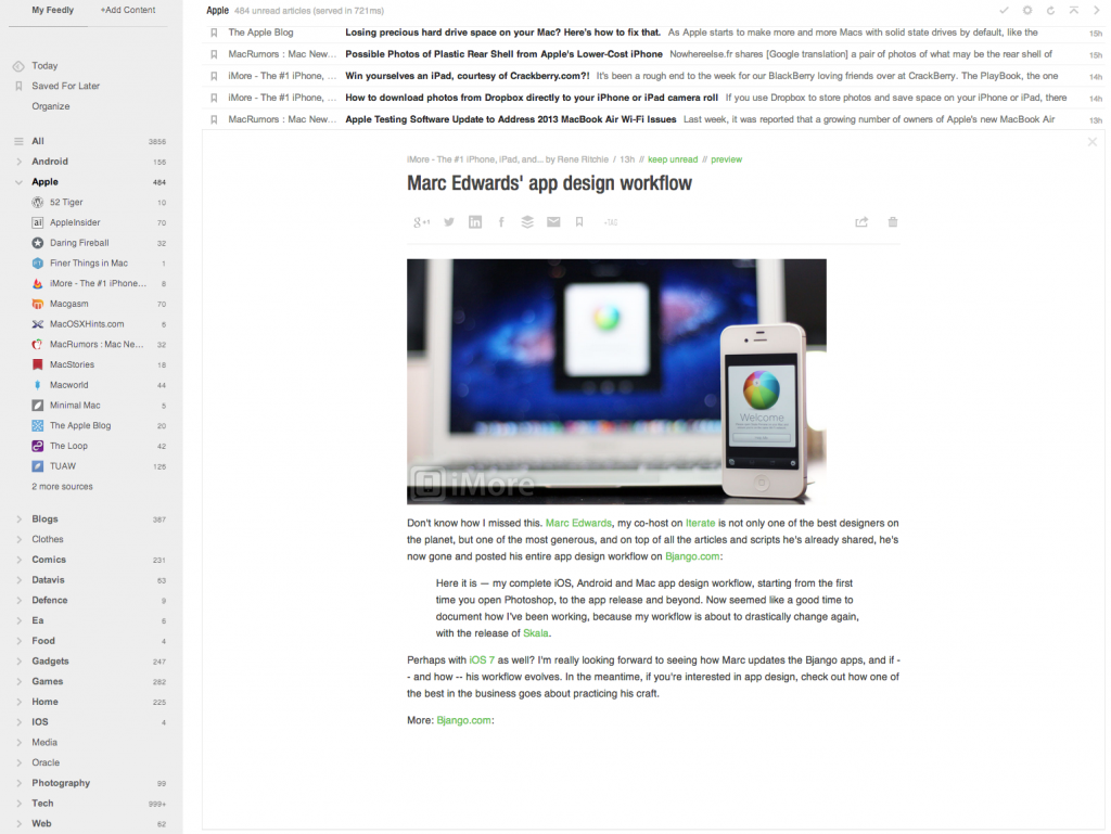 Article view in Feedly