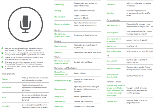 Kinect voice commands