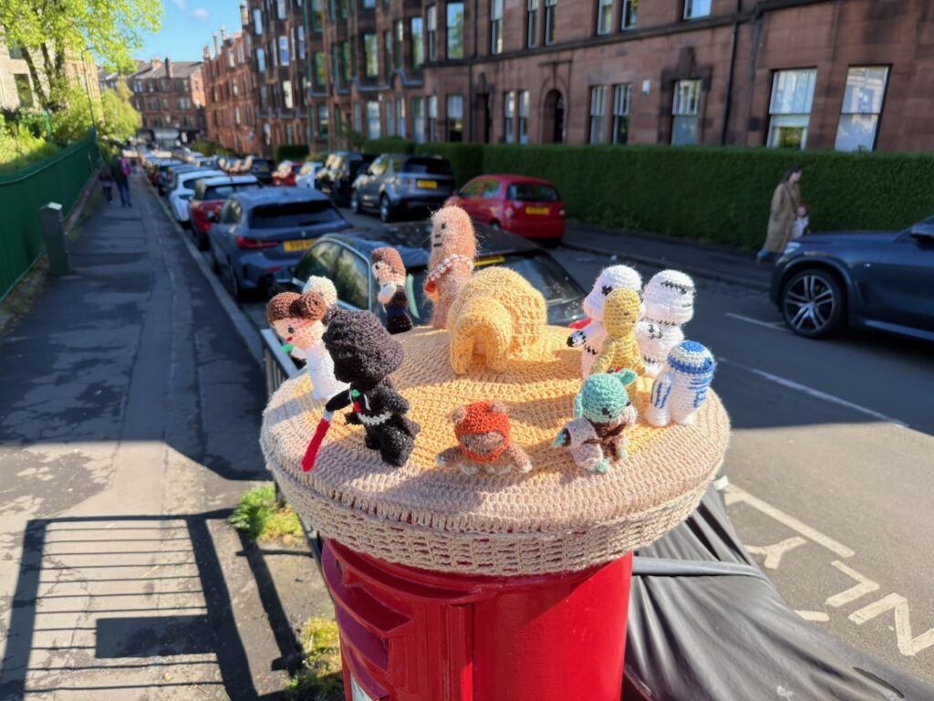 Post Box topper in Glasgows West End celebrating Star Wars Day
